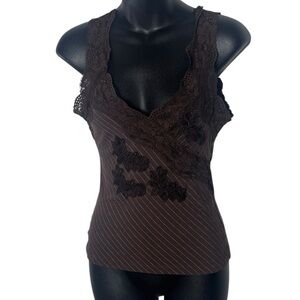 Express vintage y2k women’s medium top chocolate brown stripe babydoll lace